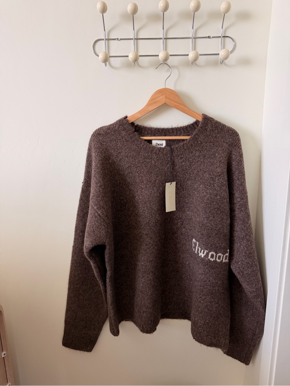 Brown Crewneck Wool Sweater by Elwood
